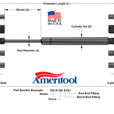 20 inch stroke 250 lbs push Details about   Ameritool Stainless Gas Spring 